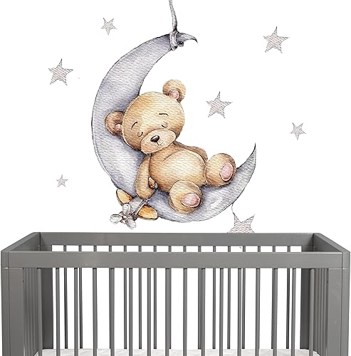 Miniatura 6 de Lindas calcomanías de pared de elefante con luna de nube azul y estrellas, calcomanías de pared para habitación de niños, decoración de guardería,