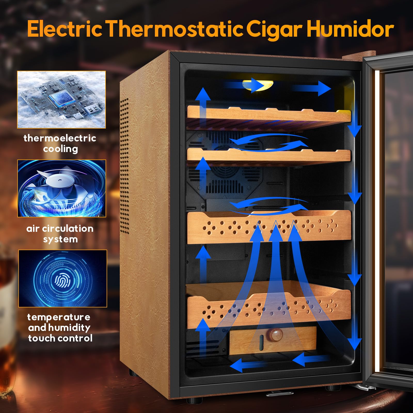 Velieta 70l Upgraded Electric Humidor With Leather, 400 Counts Large Capacity,Thermostatic Electric Cooler Cabinet With Digital LED Screen, Safety Lock,Smart Humidity & Temp Control, Gifts For Men on Fridge.com - View 3
