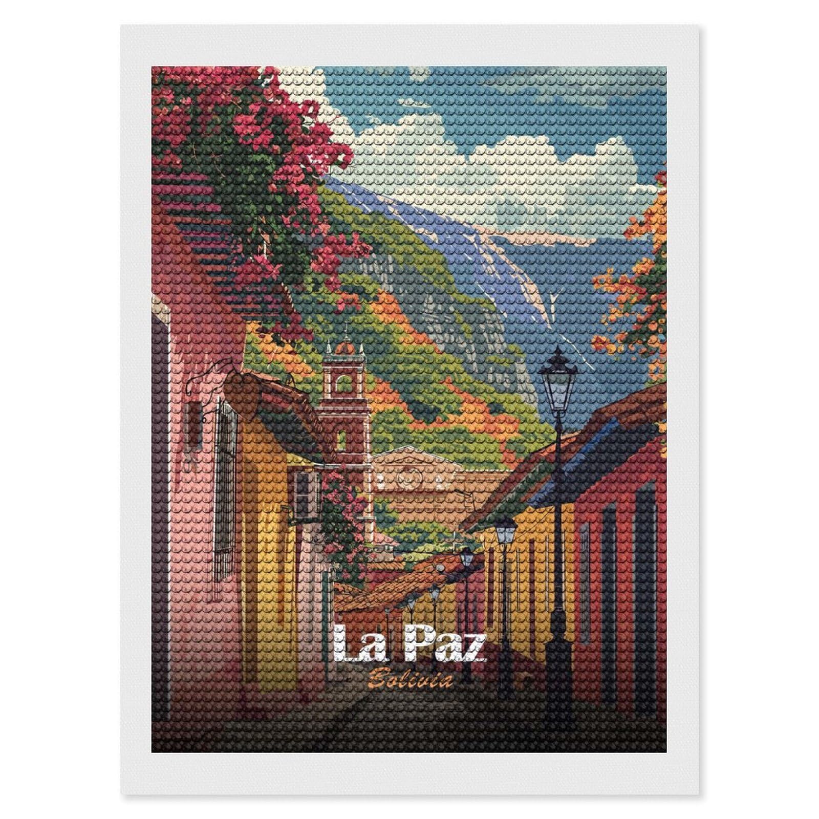 Junmoney La Paz, Bolivia Travel Diamond Art Canvas 12"x16", for Teens, Nice Detail and Sparkle, Farmhouse Decor, Festive Craft Gift, Easy to Enjoy