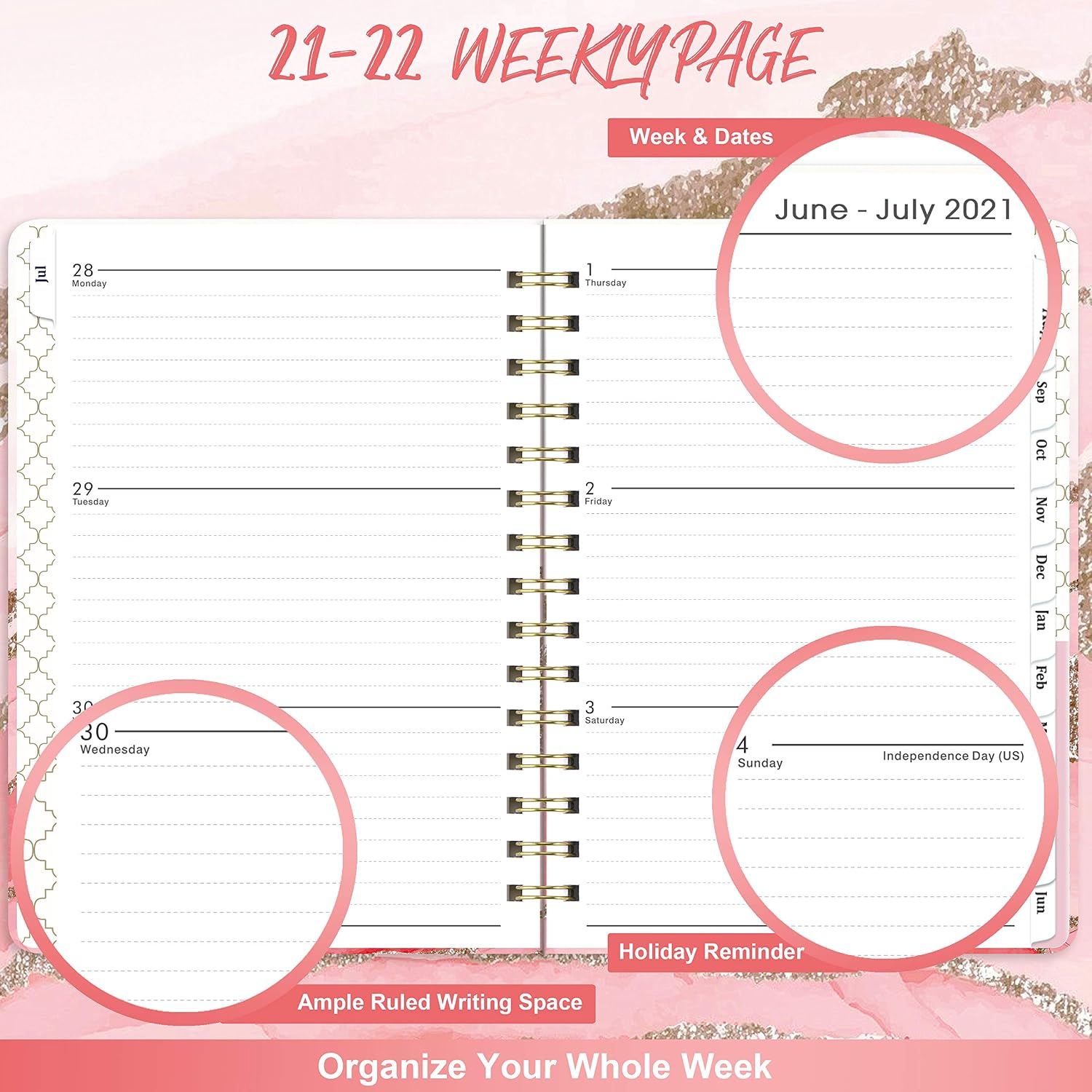 2021-2022 Planner - Weekly & Monthly Planner with Monthly Tabs, Jul 2021 - Jun 2022, 6.3" x 8.4", Flexible Hardcover with Thick Paper, Elastic Closure & Inner Pocket