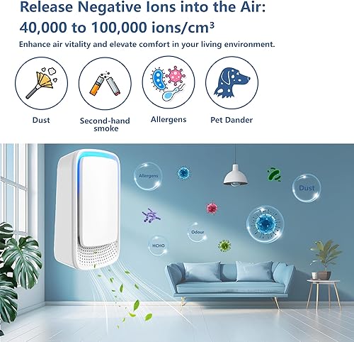 Miniatura 3 de Mini ionizador de aire enchufable para el hogar, no necesita filtro, silencioso de 30 dB, libera 131.2-328.1 ft de ionesminuto, ultra delgado,