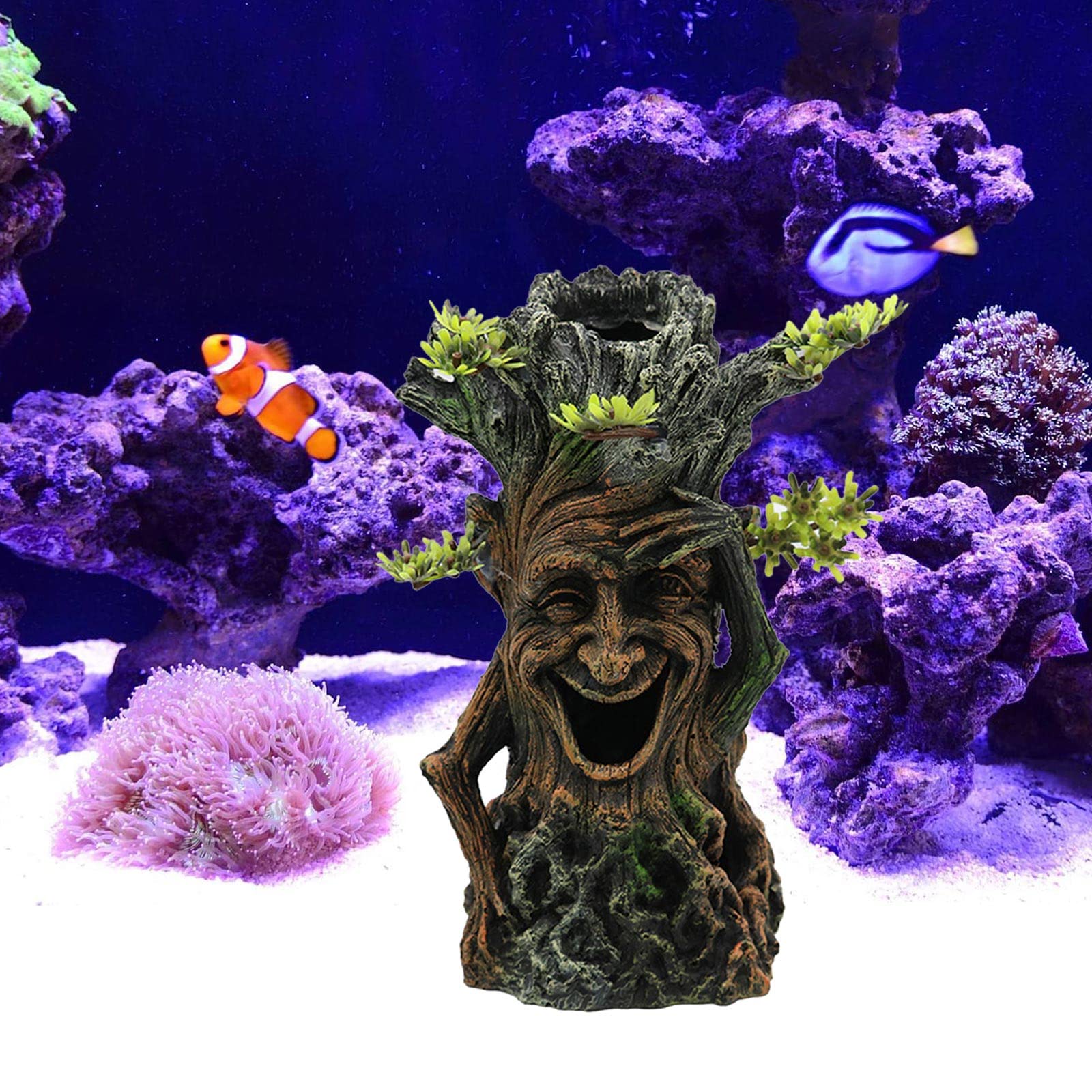 Decorazione per acquario in resina, tronco d'albero, radici con pesce viso per ornamento Betta Accessori per casa sull'albero Pesce grotta Hideou