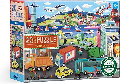eeBoo Vehículos rompecabezas de 20 piezas para niños, fomenta la coordinación ojo-mano, habilidades motoras finas y problemas de amoro, 15 x 11