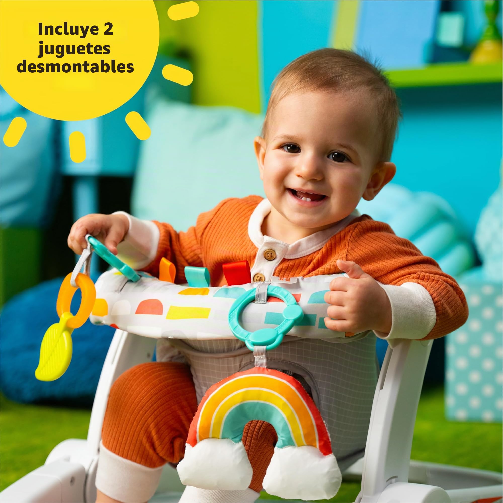 Bright Starts Learn-to-Sit - Asiento de suelo para bebé, 2 posiciones, silla portátil, incluye juguetes sensoriales, unisex, 4-12 meses