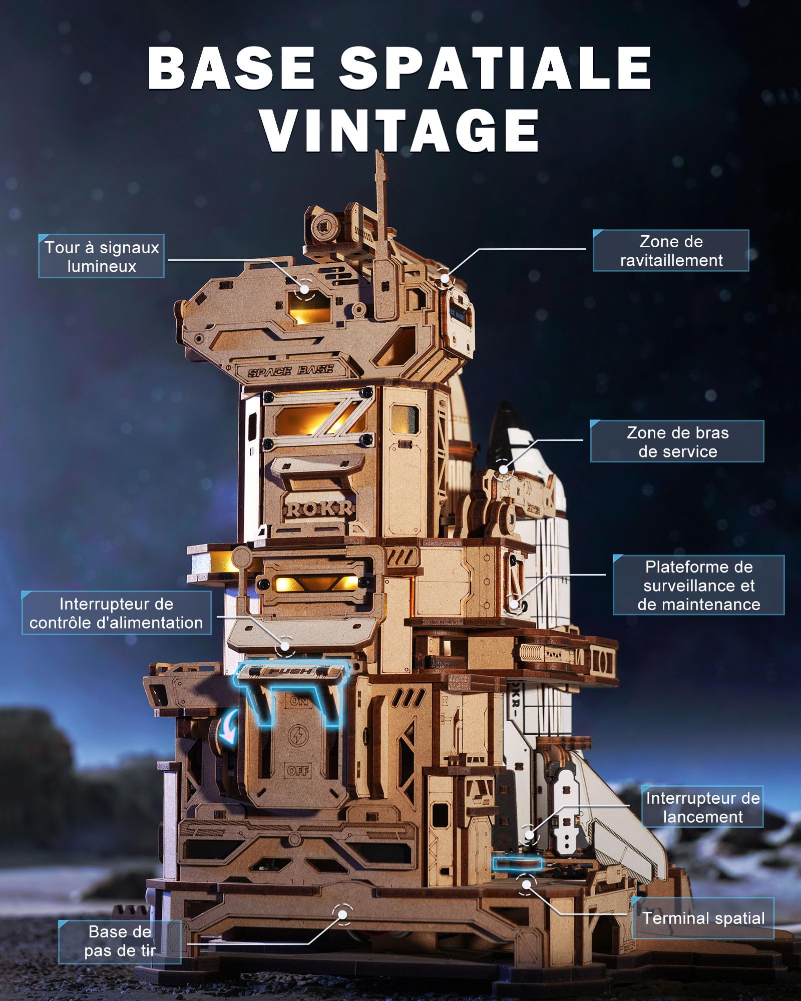 ROKR Puzzle 3D Bois la Navette Spatiale, Maquette en Bois a Construire Cadeaux d'anniversaire pour Enfants et Adultes, Space Shuttle, LKA02