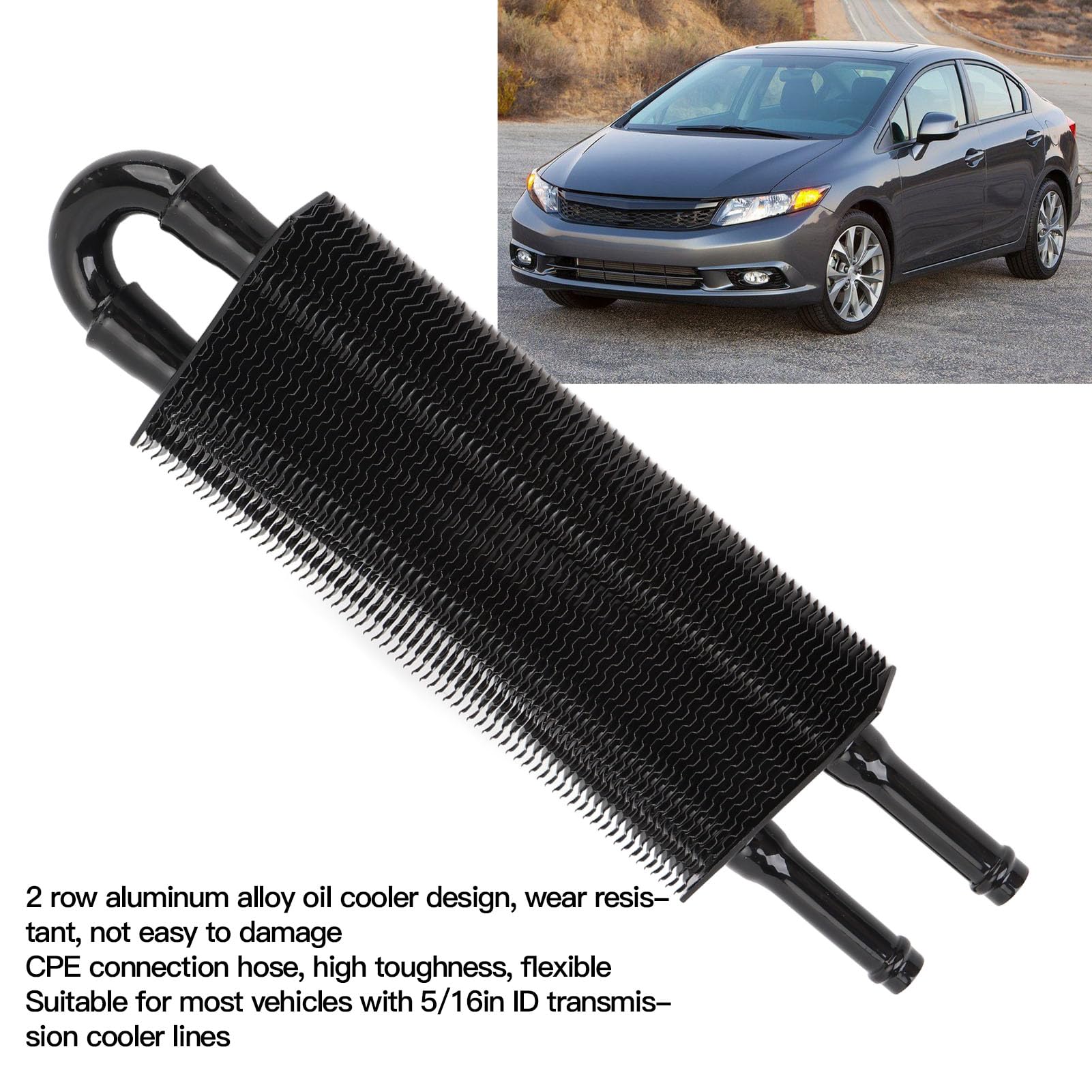 Kit Radiatore Olio Motore Universale a 2 File per Trasmissione, Lega di Alluminio, 233 Mm, con Tubo per Veicolo (Nero)