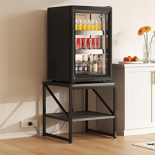 Mesa auxiliar con estación de carga, mesa auxiliar cuadrada de 20 pulgadas con puertos USB y tomas de corriente, mini soporte para refrigerador con