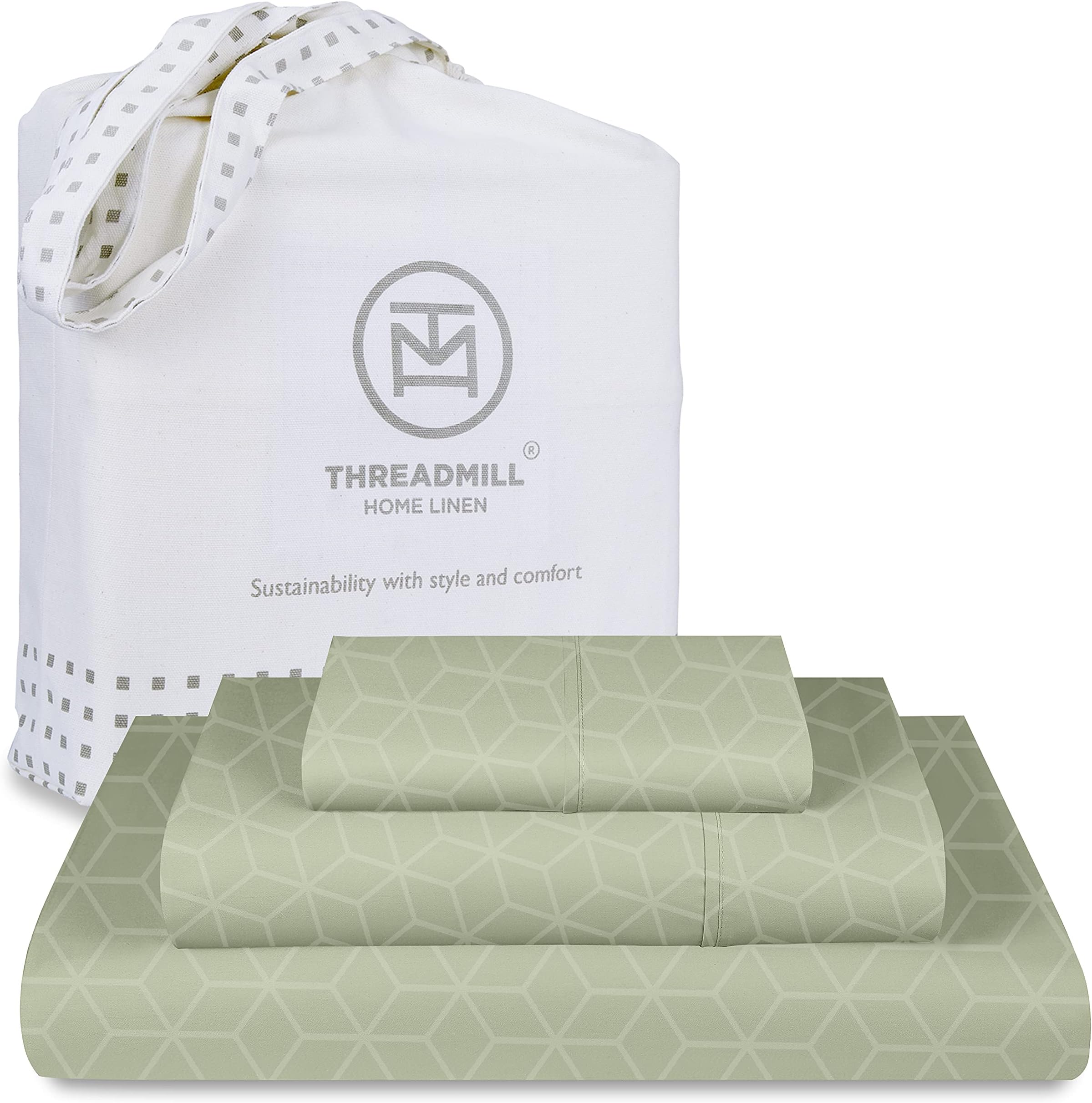 Certified 100% Egyptian Cotton 400 Thread Count, Twin Sheets, 3 Piece Sage Green Sheet Set, Cozy ELS Combed Cotton, Jacquard Bedsheets with Elasticized Deep Pocket - by Threadmill Home Linen