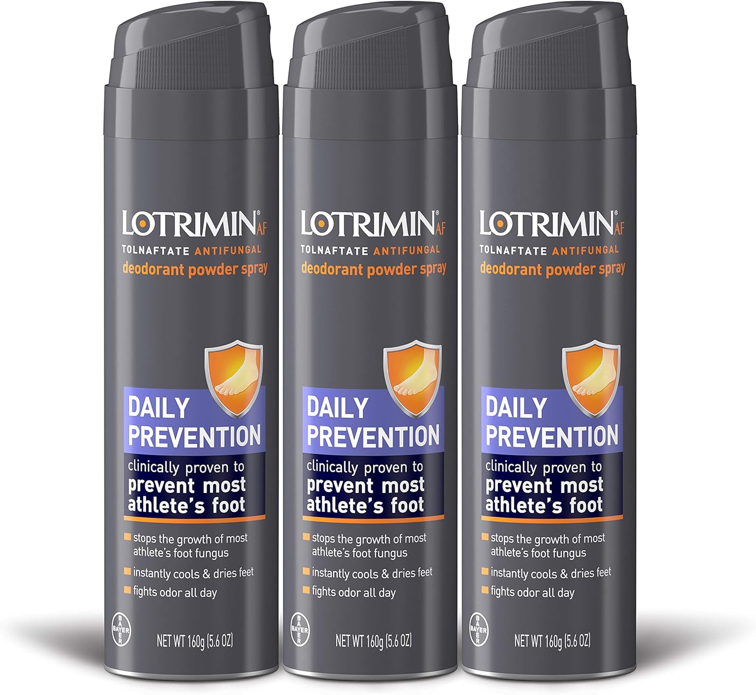 Lotrimin AF Athlete's Foot Daily Prevention Deodorant Powder Spray, Tolnaftate Antifungal, Clinically Proven Antifungal Prevention of Most Athlete's Foot, 5.6 Ounces (160 Grams) Spray Can (Pack of 3) : Health & Household