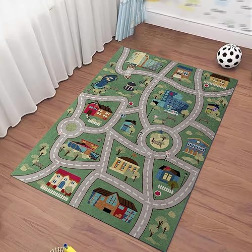 Miniatura 9 de Analog ABC - Alfombra para niños, alfombra de juego para sala de juegos, alfombra de carretera de vida urbana para autos, divertido mapa de la