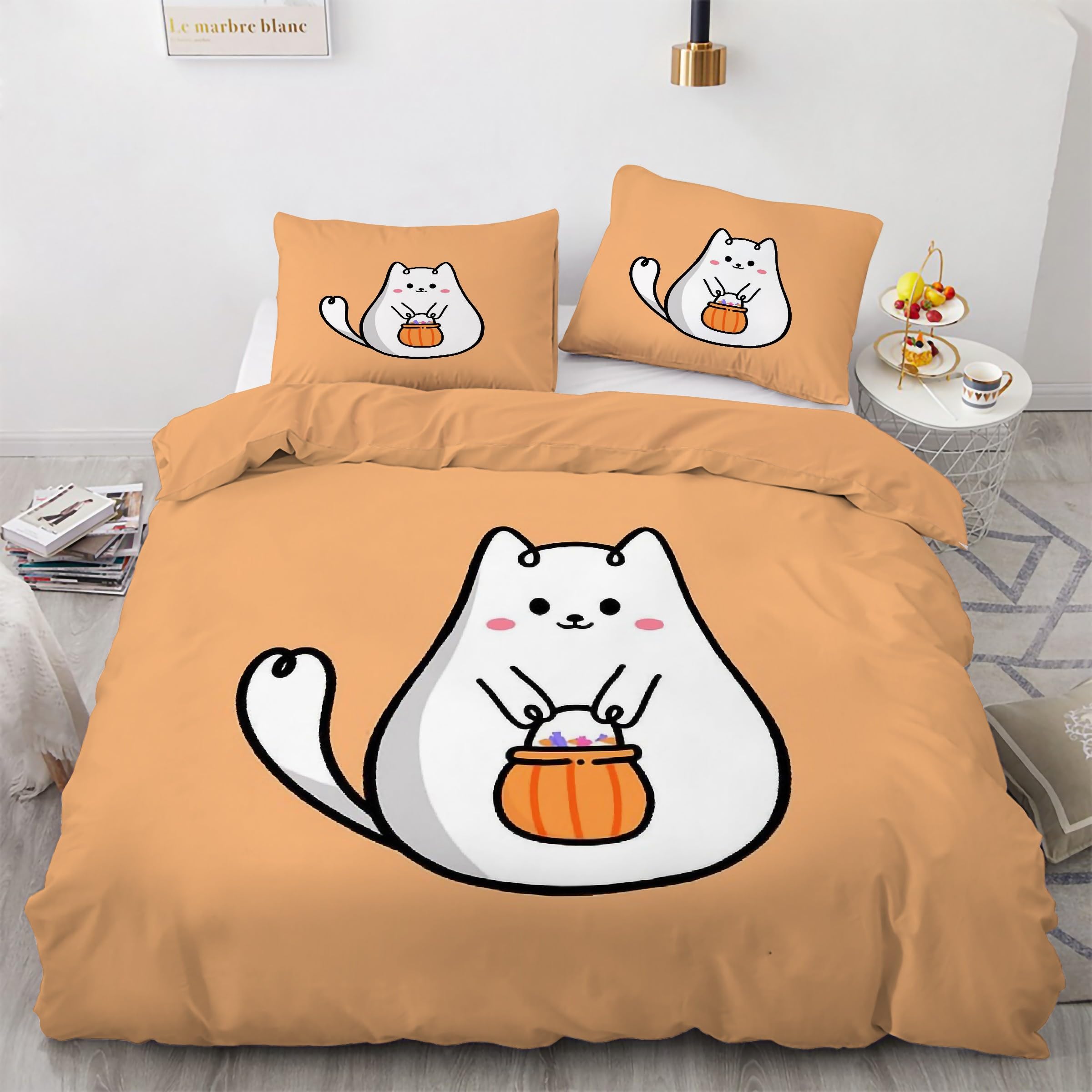 Housse de couette 240x260 chat dessin animé parure de lit 3 pièces