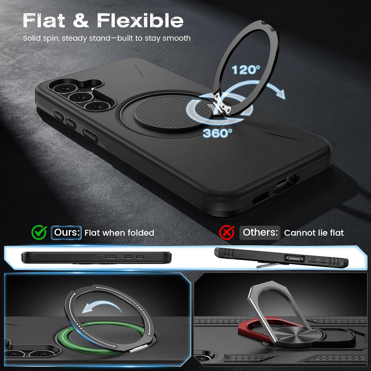 Goton for Samsung Galaxy S25 FE Case with 2 Pack Screen Protector, Black image 3