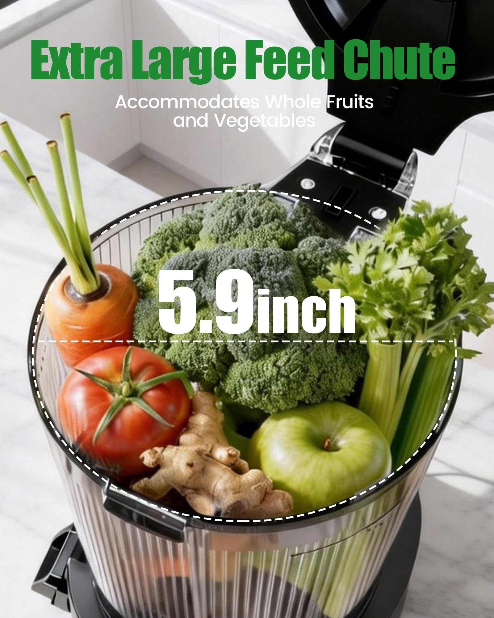Staweiger Juicer Machines, Cold Press Juicer with 6" Extra Wide Chute, 90oz Capacity, Powerful AC Brushless Motor, High Juice Yield, Quiet Low db, BPA-Free Juicer Press For Whole Vegetables & Fruits — view 6