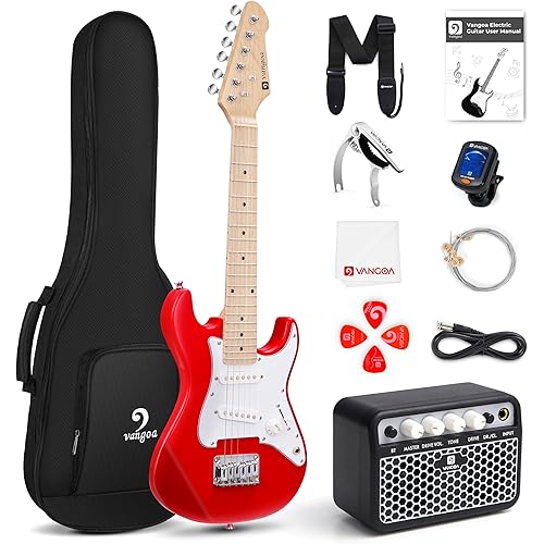 Kids Electric Guitar Vangoa 30 Inch Electric Guitar for Beginner Kit for Young Players with Amp, Bag, Strap, Extra Strings, Capo, Tuner, Picks, Cable (Red)