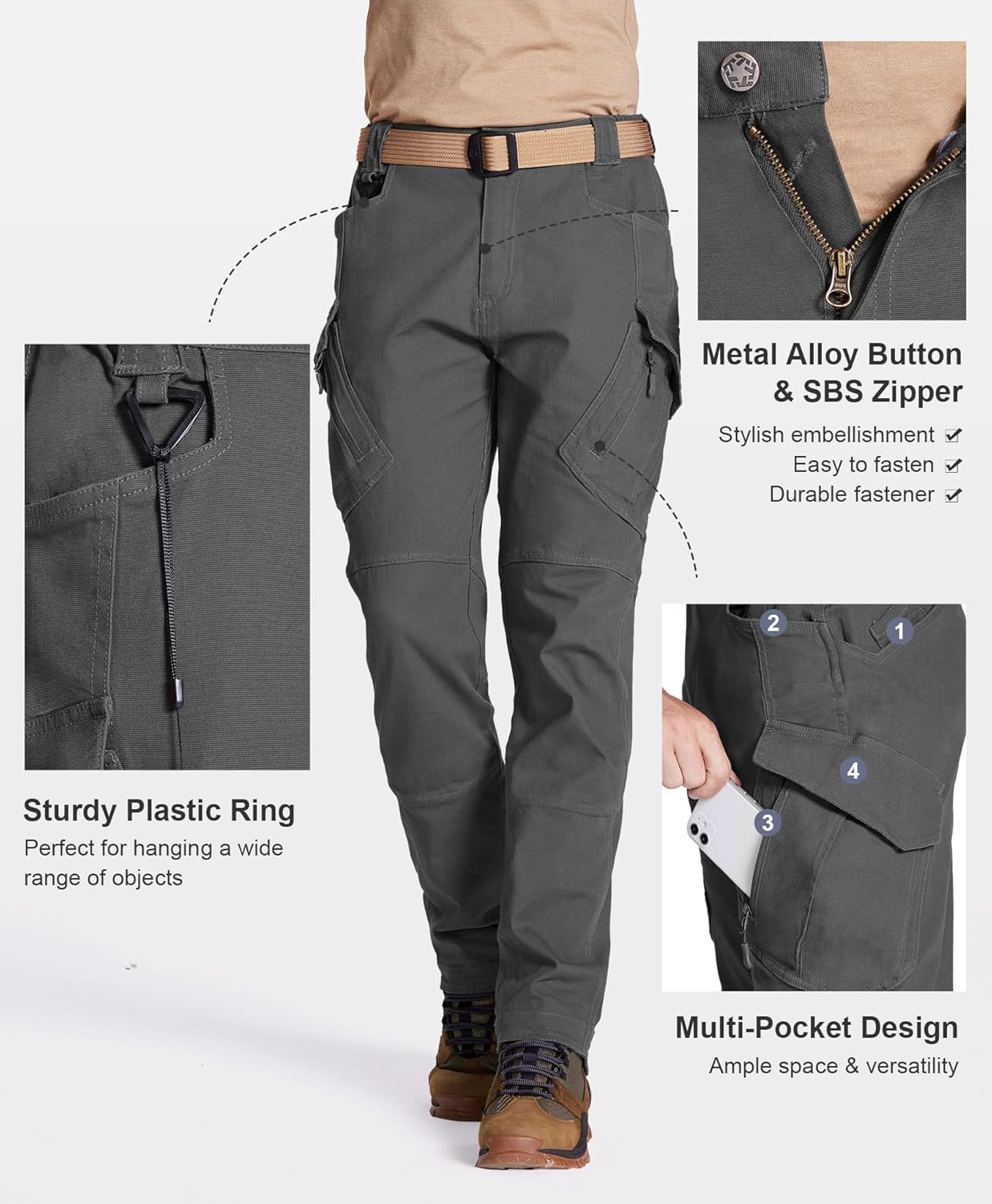 Susclude Men's Outdoor Cargo Work Trousers Military Tactical Pants Ripstop Assault Combat Trousers Hiking Pants Men - Image 4