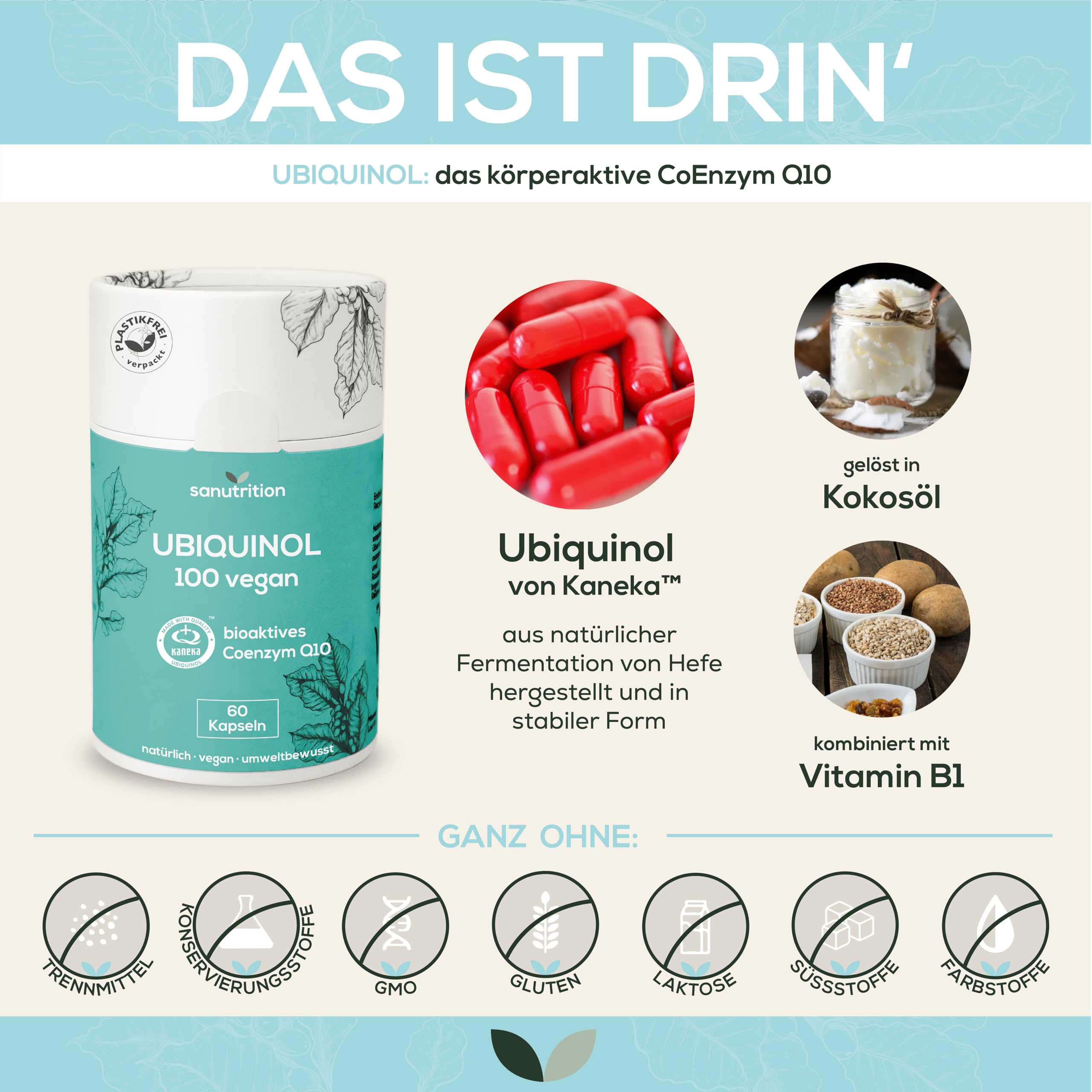 Kaneka Ubiquinol 100 mg | 60 Kapseln | Bioaktives Coenzym Q10 | Vegan | In der Papierverpackung (1 stück (60er Pack), 100 mg)