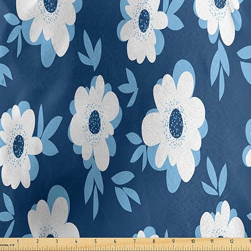 Miniatura 1 de Ambesonne Flower Fabric by The Yard, Daisy Blossom Botany Spring Bouquets Summer Flourishing Petals Print, Decorative Satin Fabric for Home Textiles