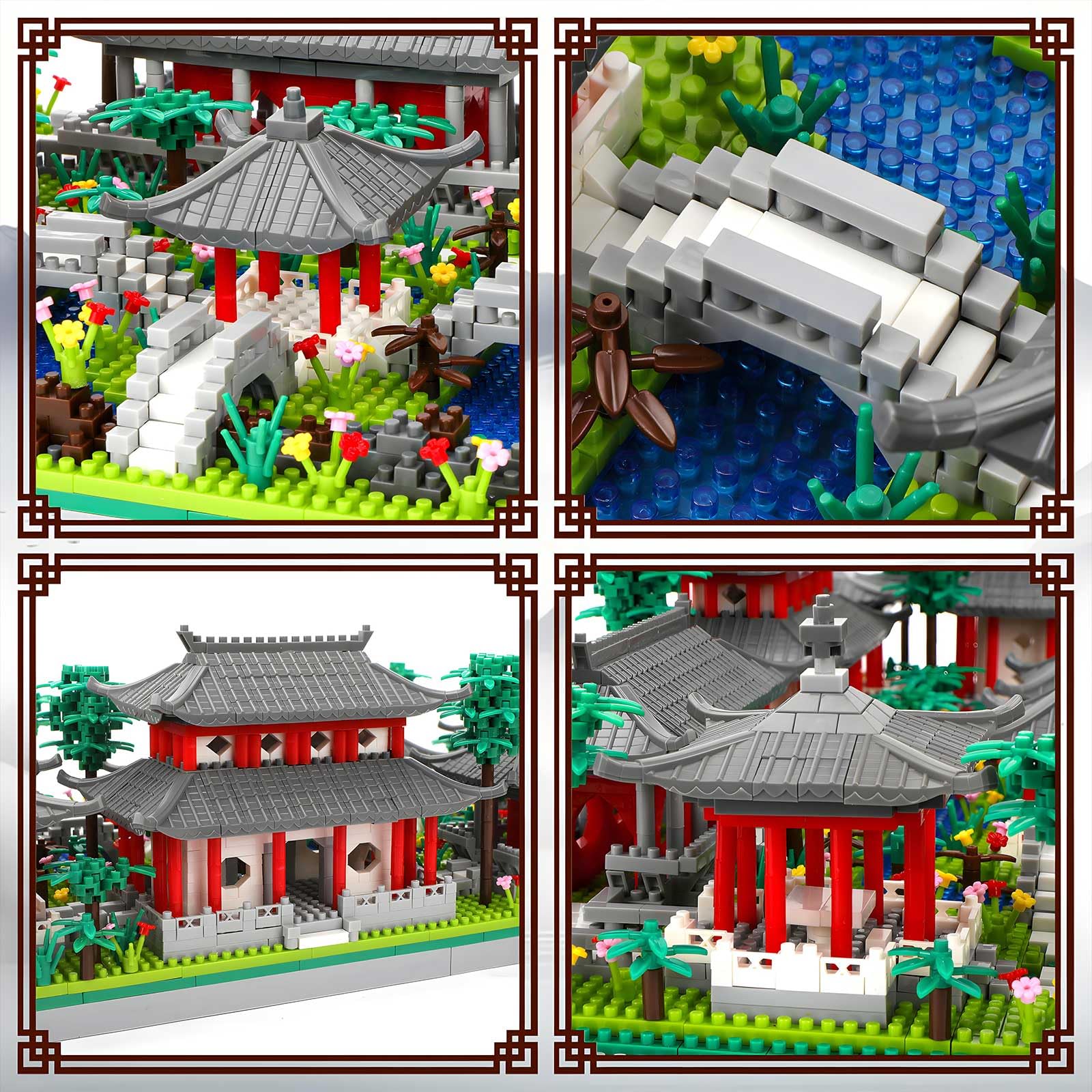 Seyaom Micro Mini Chinese Architecture of Suzhou Garden with Trees Building Blocks Set-Back Garden - Image 3