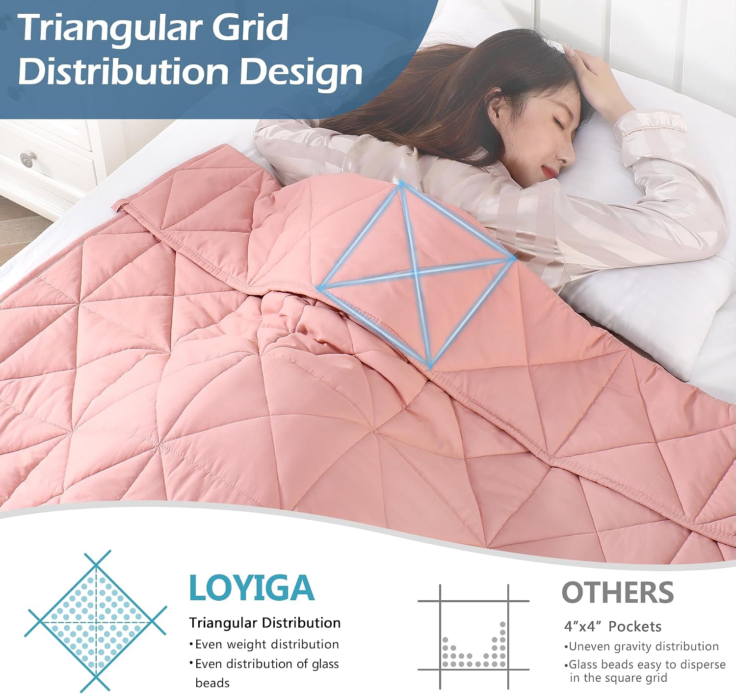 Weighted Blanket (10 lbs 47"x70" Twin Size) for Adult Cooling Breathable Heavy Blankets with Glass Beads, Soft Throw Blanket for All Seasons (Pink)