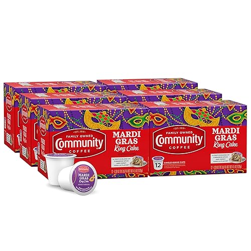 Miniatura 1 de Community Coffee Mardi Gras King Cake - 72 cápsulas de café saborizadas, tostado medio, compatible con cafeteras Keurig 2.0 K-Cup (12 unidades,