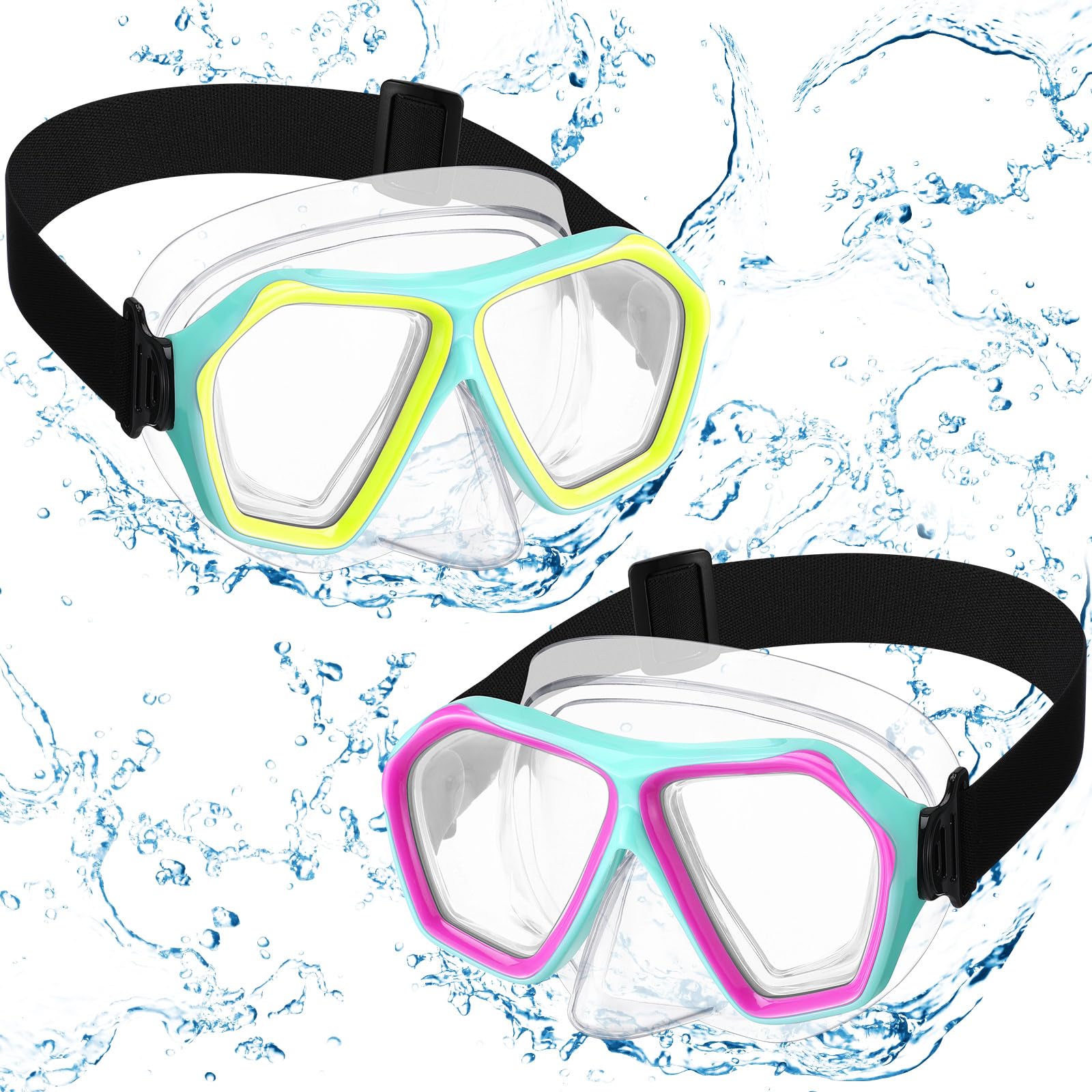 Fabbay 2 Pcs Adult Swimming Goggles with Nose Cover Diving Mask Elastic Strap Anti Fog Swim Snorkel Masks Wide View for Men Women Summer Diving Snorkeling Swimming(Lake Pink, Lake Yellow)