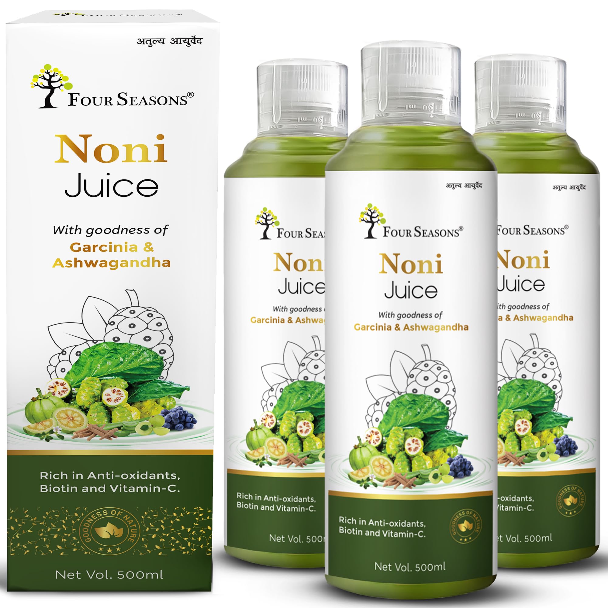Four Seasons Ayurveda Noni Juice with Goodness of Garcinia & Ashwagandha | Rich in Antioxidants, Boosts Energy, Builds Immunity, Natural Detoxifier- 500 ML (PACK OF 3) (B0BJ98MYSG) Amazon Price History, Amazon Price Tracker
