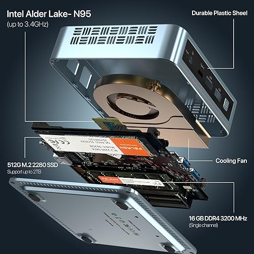 Miniatura 4 de PELADN Mini PC N95 WI-6, Intel 12 generación Alder Lake - N95 (hasta 3.4 GHz), 16 GB DDR4 3200 Mhz RAM 512 GB M.2 PCIe SSD, soporte de computadora