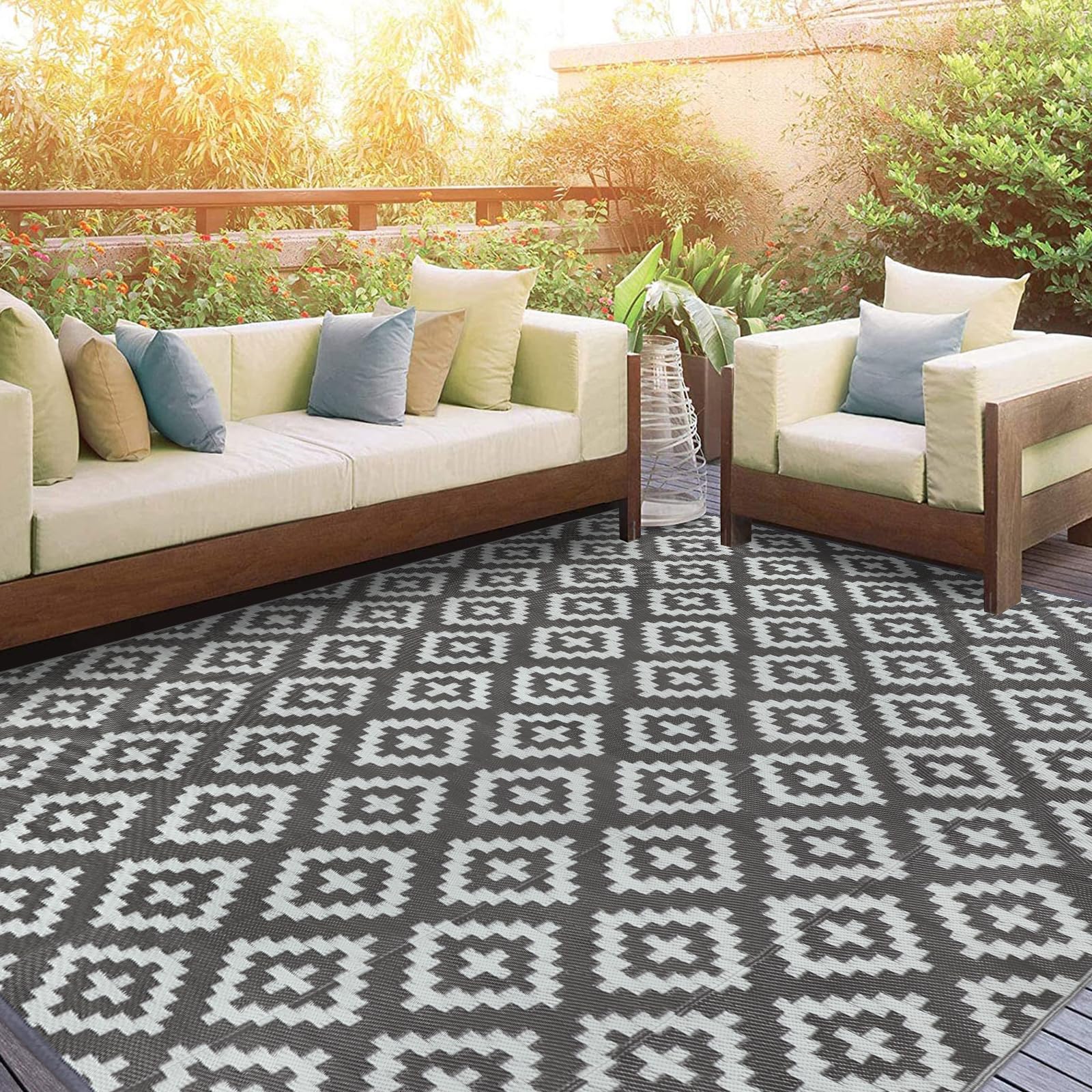 Homcomodar Tappeto da Esterno 120x180cm Tappeto Impermeabile Tappeto Esterno Plastica Resistente ai Raggi UV Tappeto per Giardino Patio Spiaggia Picnic Campeggio Cortile
