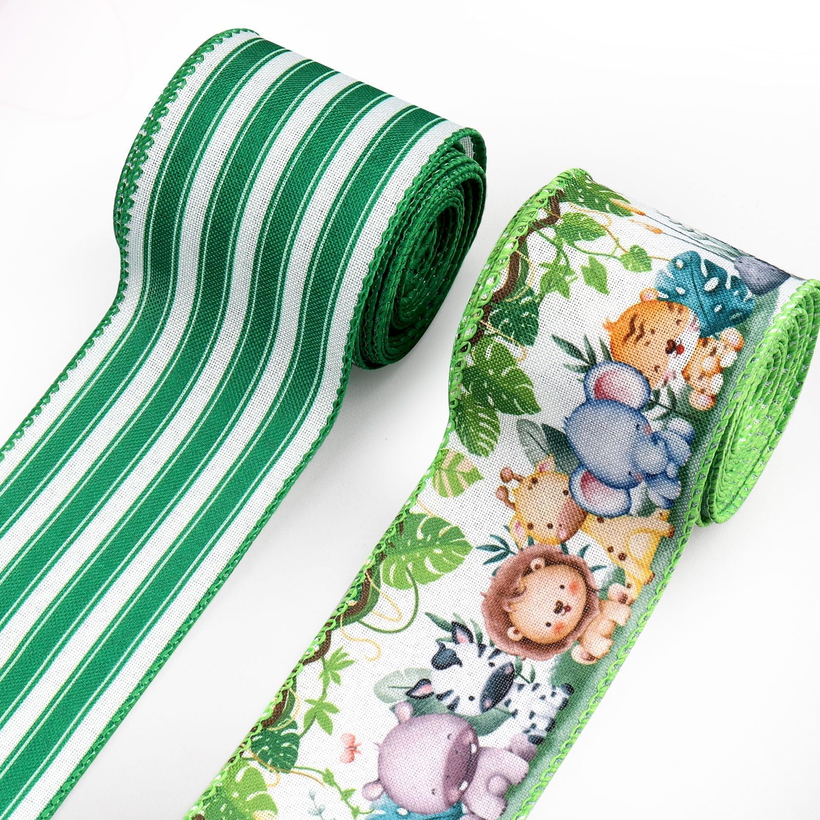 Handmade Ribbon Shirt Aurora Animals w/ Neon Green & Navy Blue Ribbon main image 0