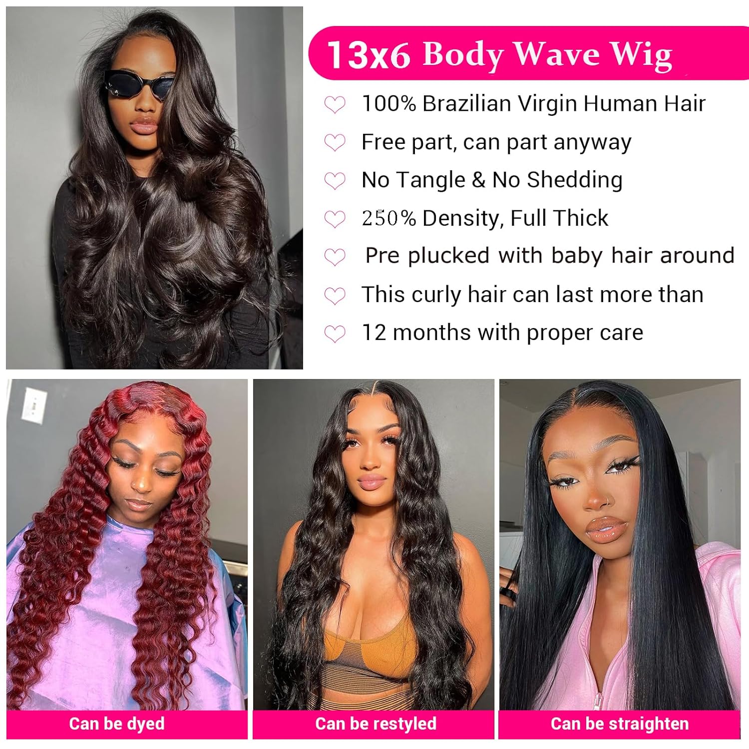 13x6 HD Frontal Wig 250 Density HD Lace Front Wigs Human Hair Pre Plucked with Baby Hair Brazilian Virgin Hair Glueless Body Wave Wig 24 Inch Transparent Lace Front Wigs Human Hair Natural Black