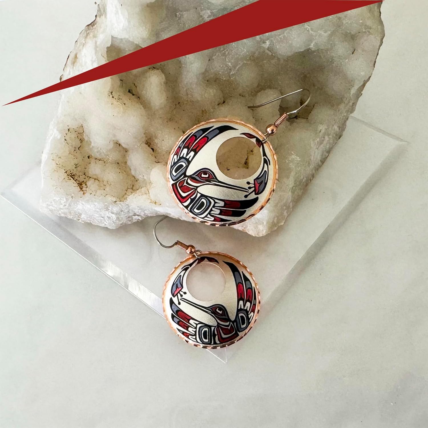 FRONT LINE JEWELRY Native American Hummingbird Earrings – Artisan-Crafted Copper Earrings with Totem Art – Alaska NW Tribal Design with Off-Center Cutout – Hummingbird Totem Gift for Women