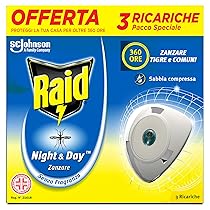 Raid Night & Day Ricarica, Antizanzare e Repellente Zanzare Inodore a Sabbia Compressa, Confezione da 3 Ricariche, Senza Profumo