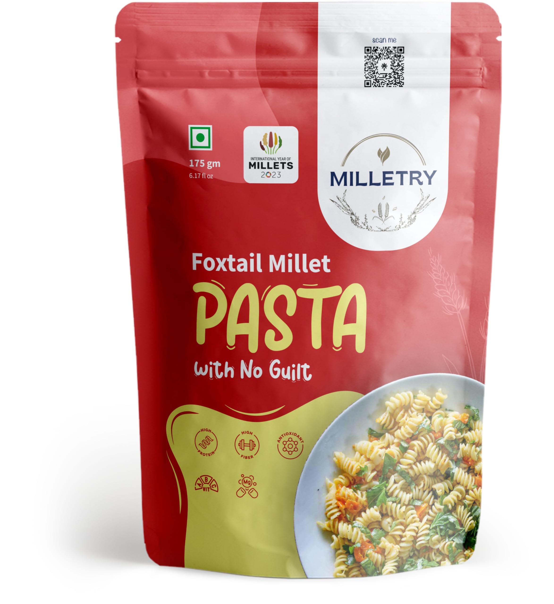 Milletry | Foxtail Millet Pasta| No Maida| Foxtail Millet Flour| High Fiber | Hight Protin | Healthy Pasta| 175gm