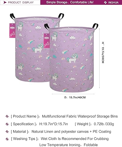 Miniatura 2 de INGHUA Paquete de 2 cestas de lavandería grandes de tela de lona ligera, organizador de juguetes, ropa sucia, plegable, impermeable, para