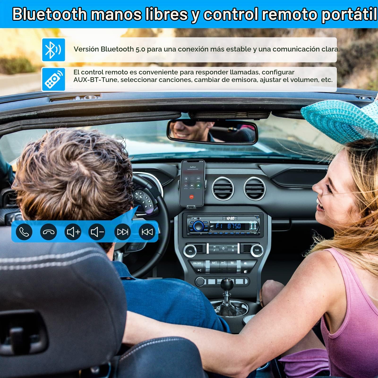 RDS Autoradio Bluetooth 5.0 de 12V/24V, Wistrue FM/Am 1 DIN Radio Coche