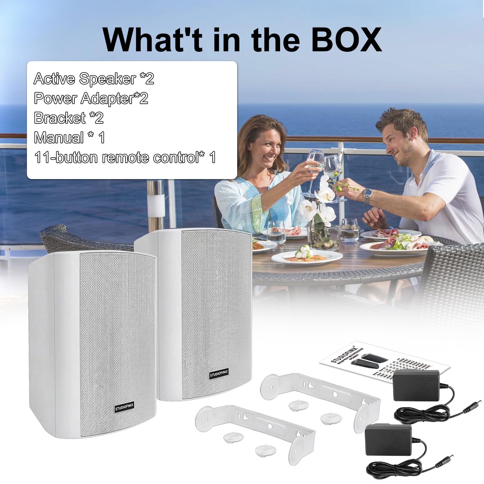 Enceintes murales STUDIOFINIX 4 Pouces 200W étanches Bluetooth 5.1, Multi-Sync + télécommande IR. Intérieur/extérieur, terrasse, Garage, Jardin (401BLE, Blanc, Paire)