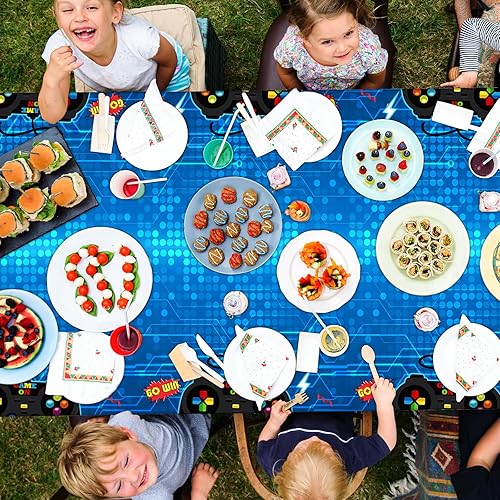 Miniatura 6 de gisgfim 3 manteles de videojuegos para jugadores, para fiesta de cumpleaños, 106 x 54 pulgadas, cubierta de plástico para mesa
