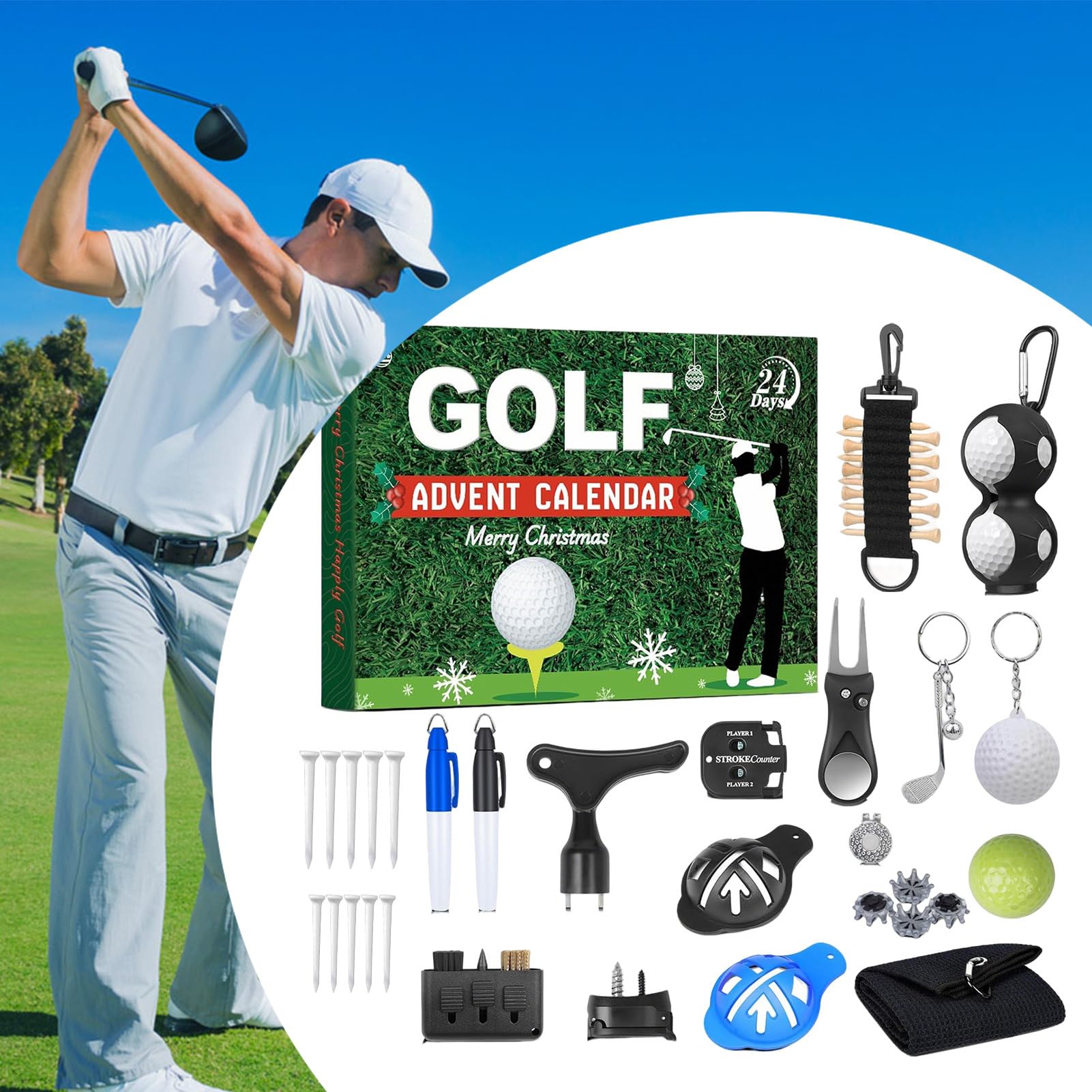Adventskalender Countdown Golf-Themen 24 Boxen Zubehör Set Countdown