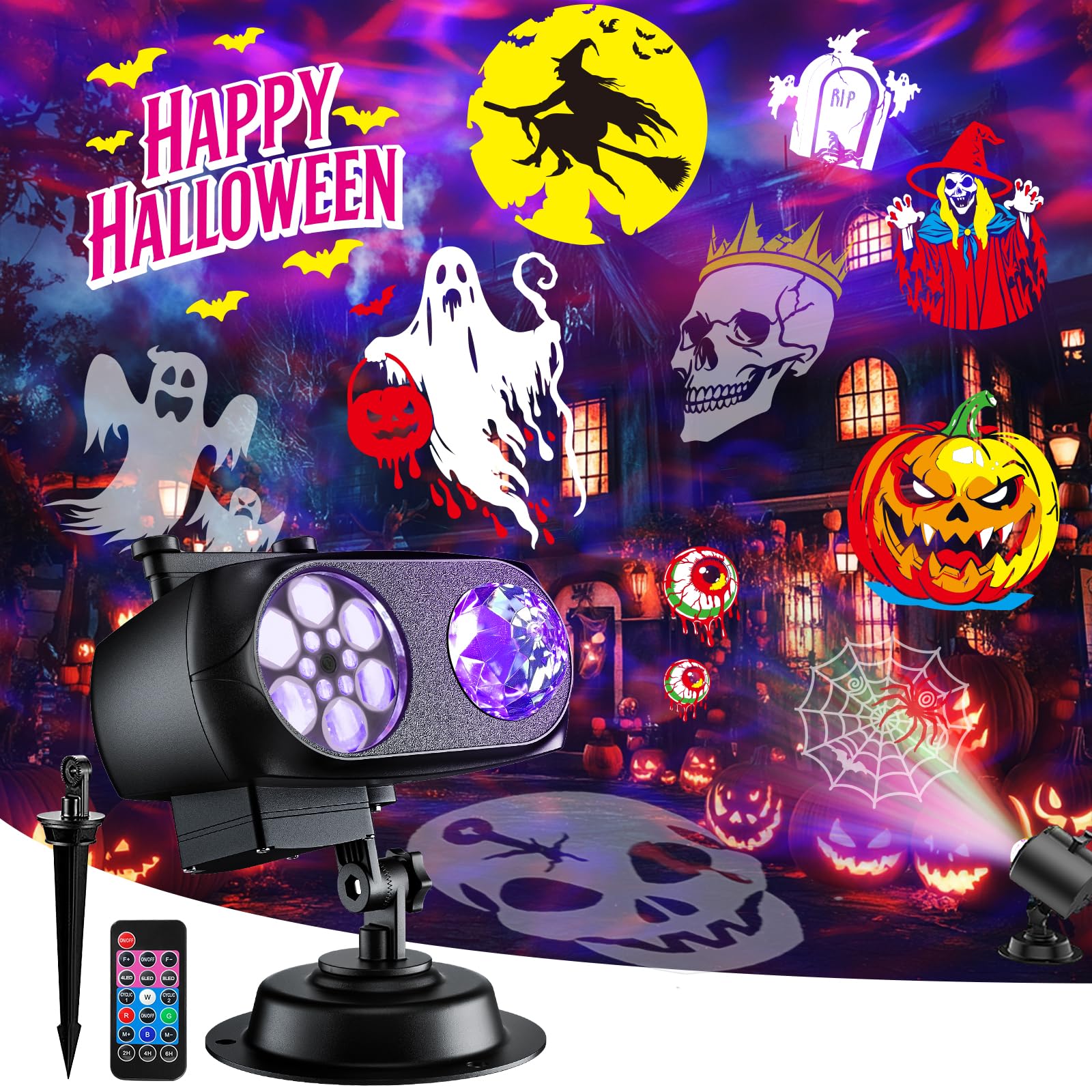 2026 Upgraded Halloween Projector, 8 Patterns (Ocean Wave &amp; Patterns),8 Theme Waterproof Holiday Projector with Remote for Halloween,Christmas,Happy New Year