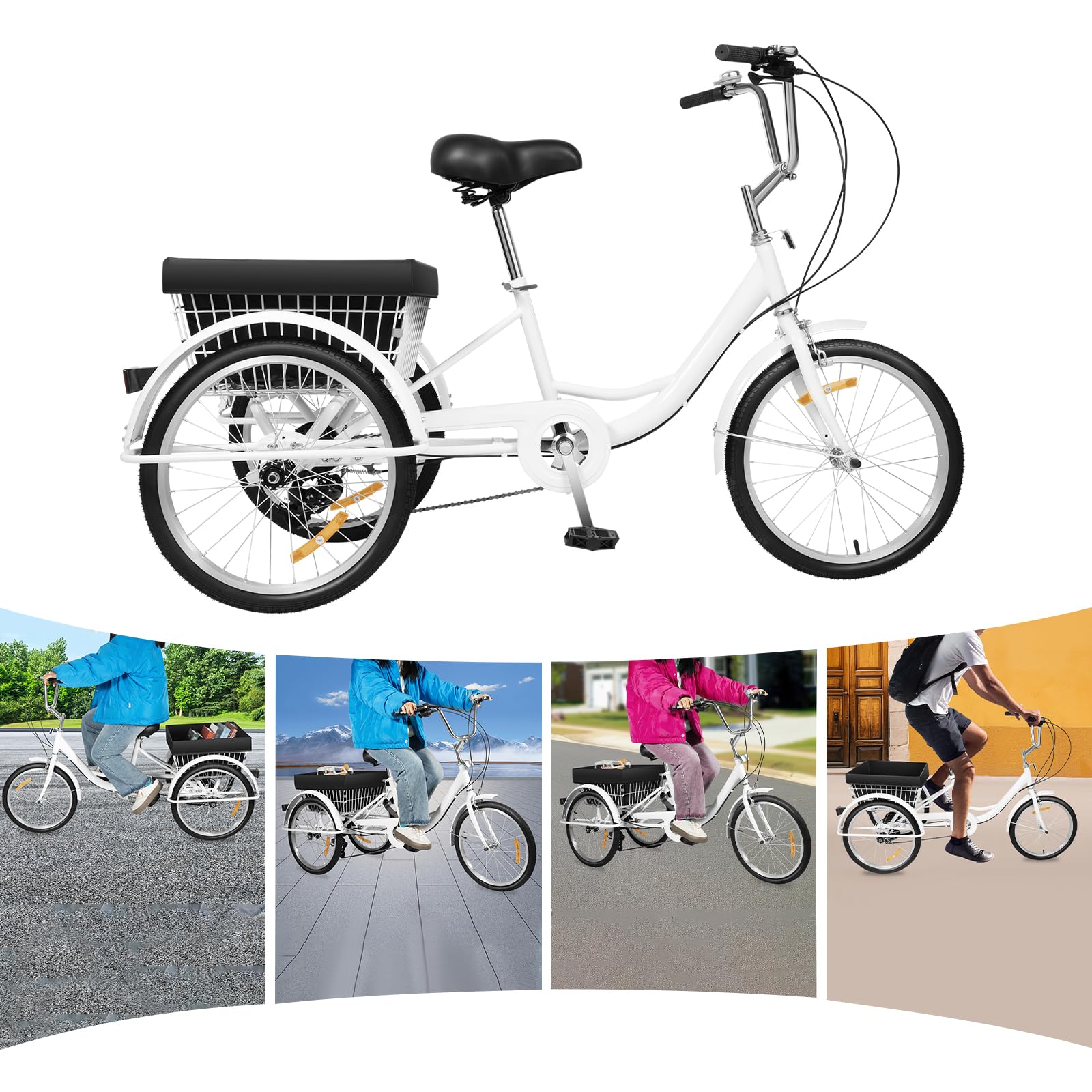 Tricycle pour adultes Tricycle 24 pouces vélo avec panier