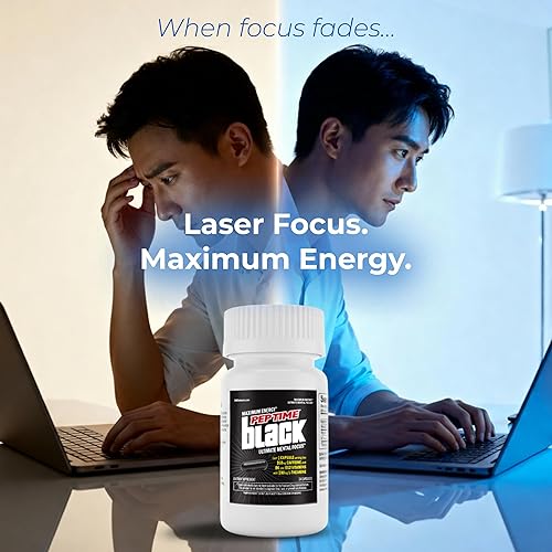 Miniatura 6 de PEPTIME Black 24ct, 350 mg de cafeína y 200 mg de L-teanina, energía extrema de núcleo duro, enfoque mental tranquilo sin nerviosismo
