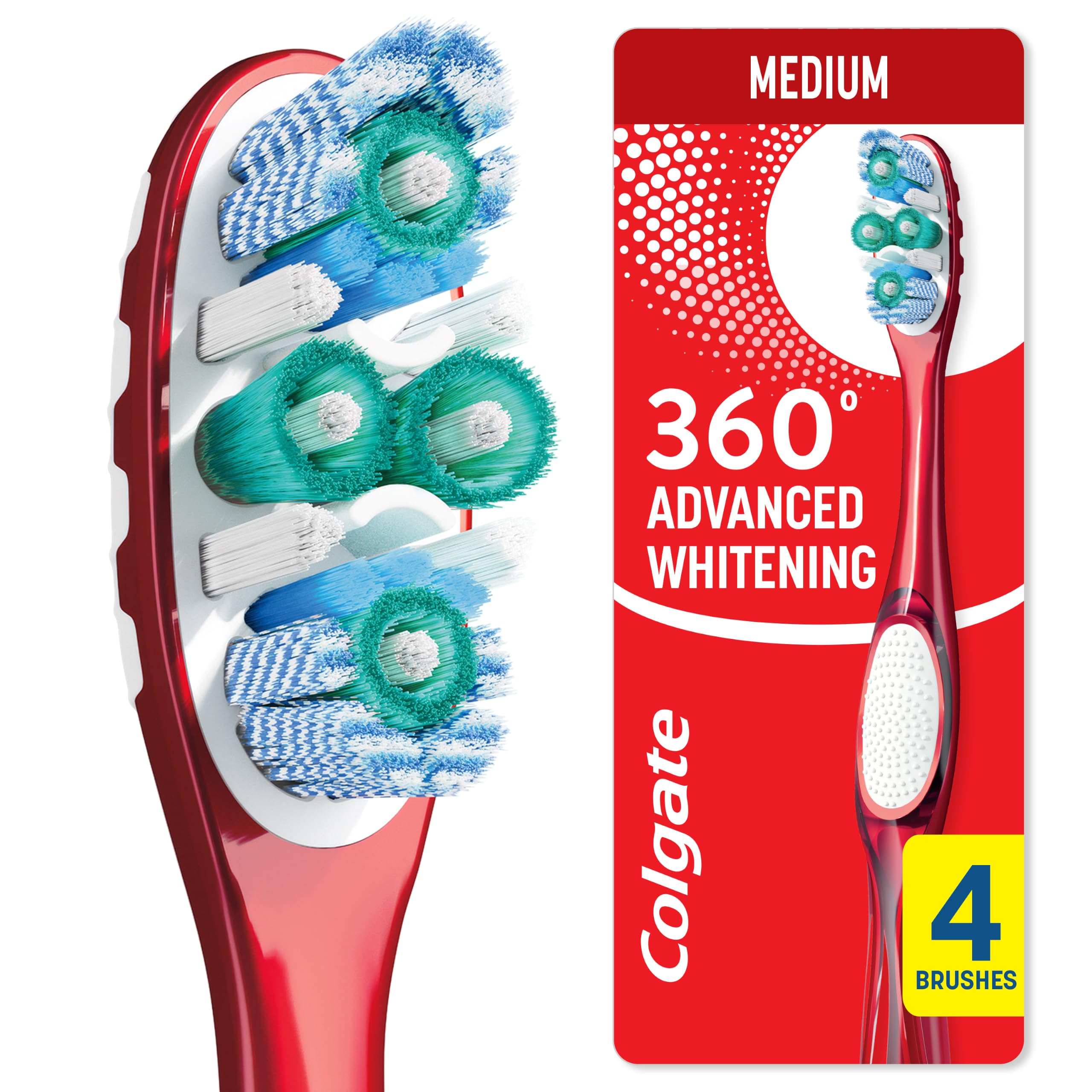 Colgate 360 Advanced Whitening Toothbrush with Medium Bristles, 4 Pack