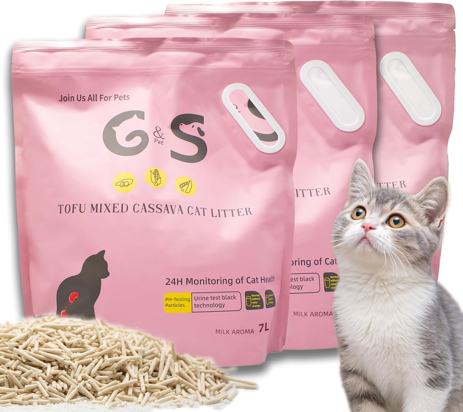 G&S Tofu Cat Litter,Non-Stick,Urine Test Clumping,Flushable,Ultra Absorbent and Fast Drying,Made with Natural Components,Solubility in Water,Really Dust-Free,Less Scattering (5.5lb×3bags)