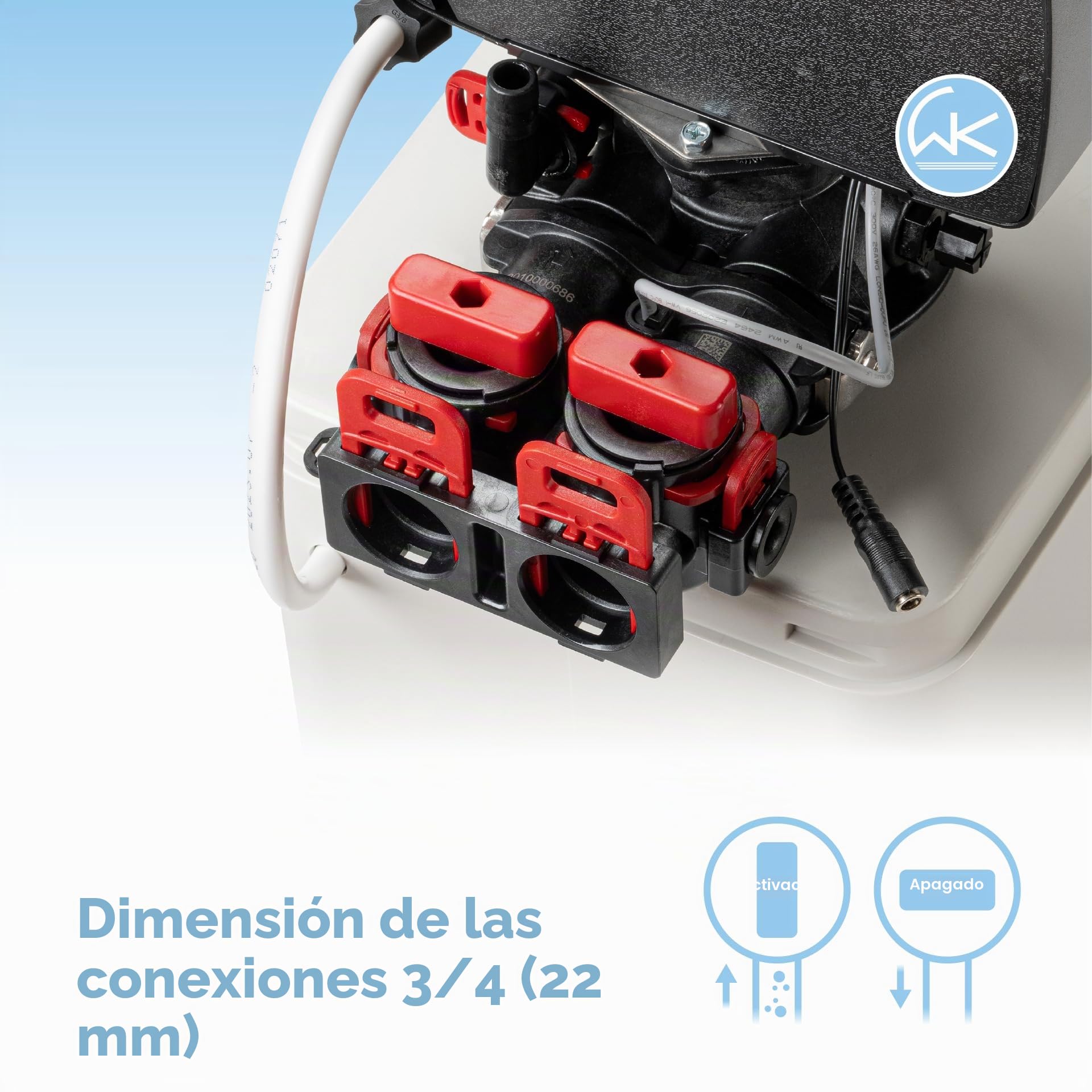 Ablandador de agua WK Slim Shark blanco – Filtrado eficaz, diseño delgado para ahorrar espacio, ideal para 3-4 personas