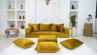 8" Thickness Gold Velvet Floor Sofas, Modular Sofa, Sectional Sofa, Floor Pillows, Meditation Yoga Sofa, Indoor Cushions, Floor Couches, Futon Sofa Bed (Sofa + Pillows)