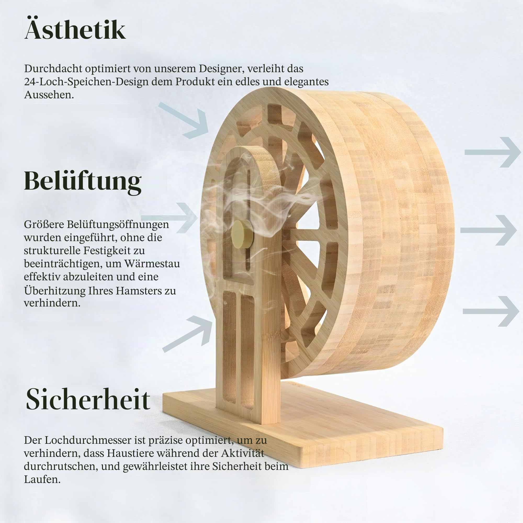 Hamsterrad aus Bambus Ø 28 cm – Leises Holz-Laufrad mit Höhenverstellung | Für Große Syrische Hamster, Zwerghamster, Rennmäuse & Mäuse