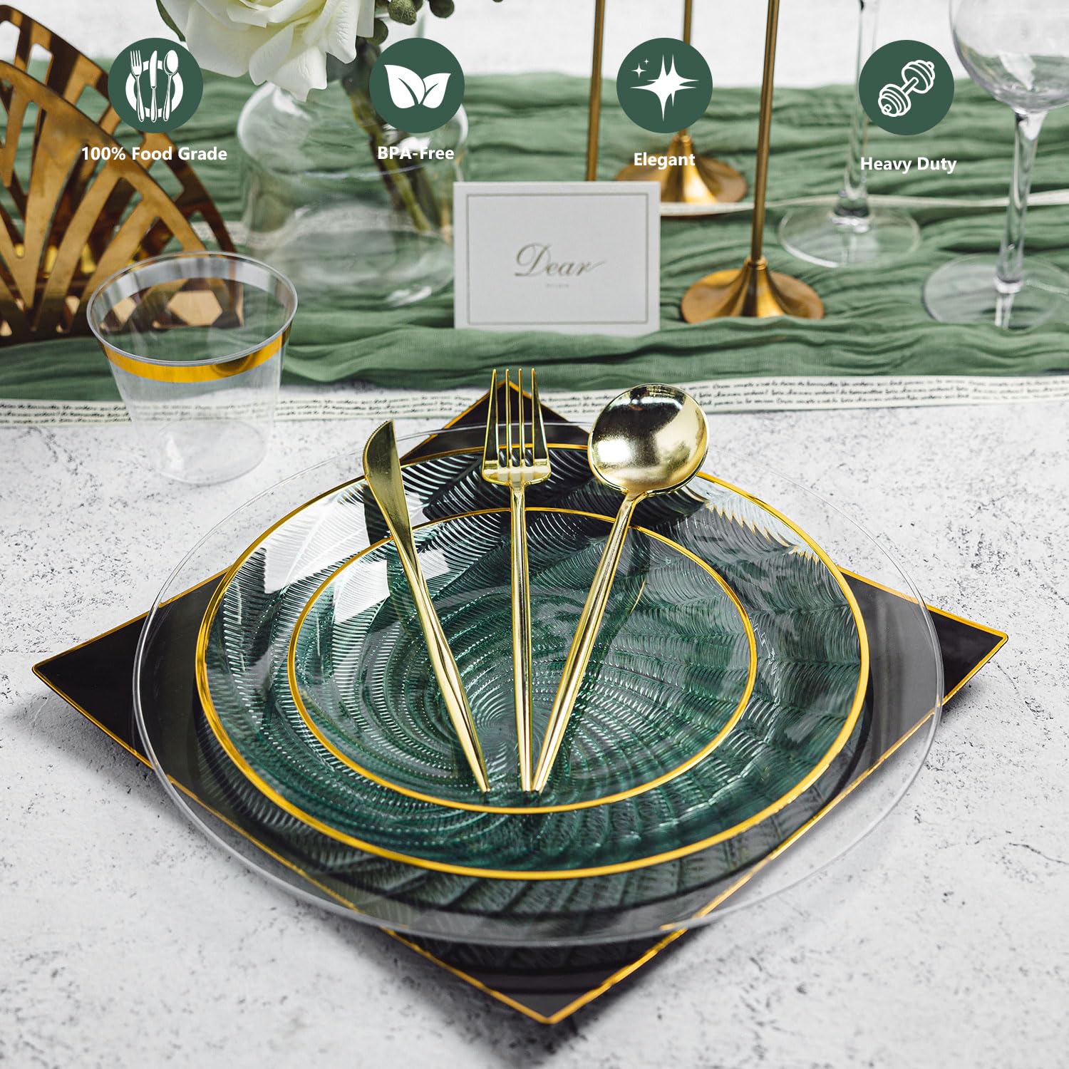 Green Plates & Cutlery Set - 180 PCS -3