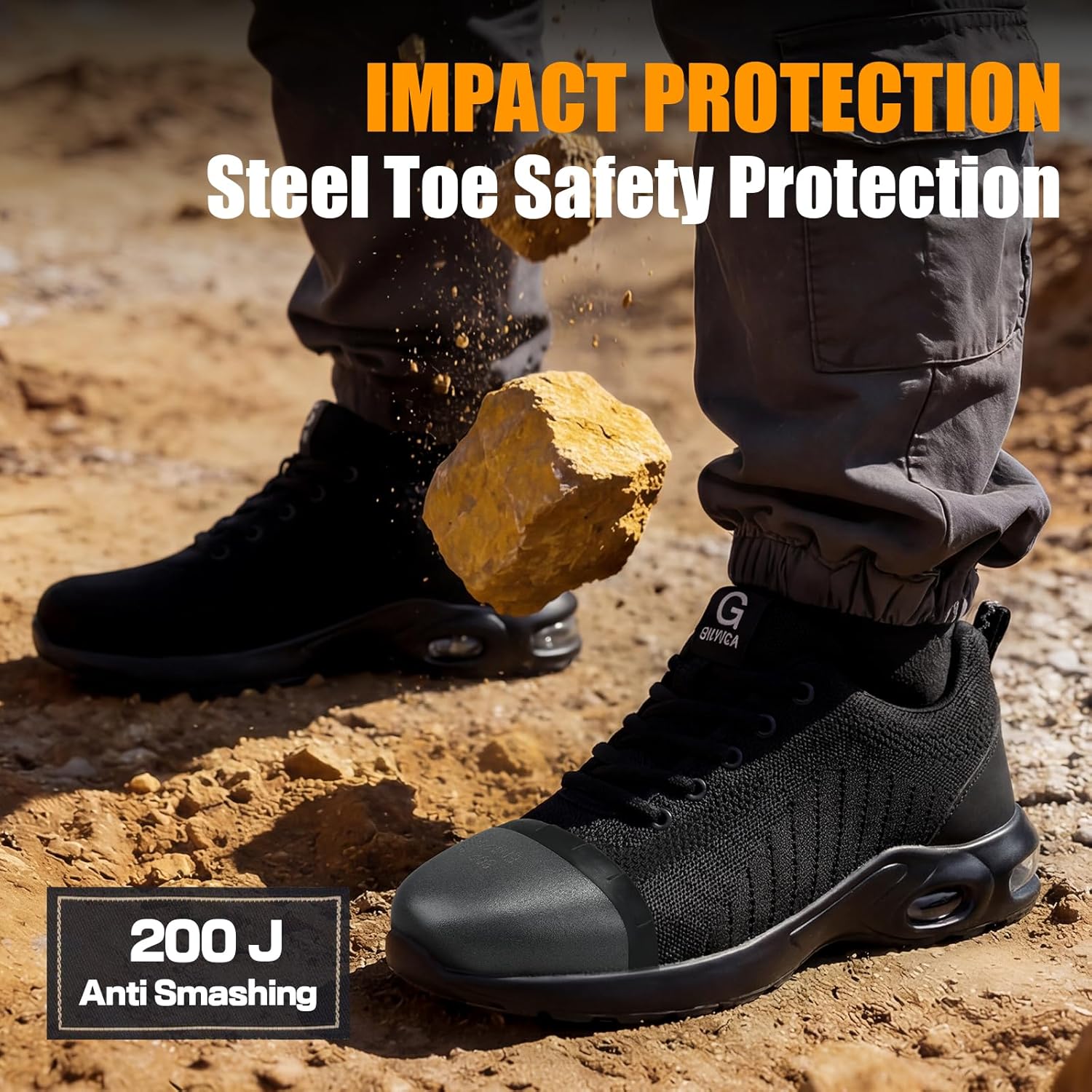 GLANOUDUN Steel Toe Shoes for Men Black Work Shoes Lightweight Safety Shoe for Men Indestructible Steel Toe Sneakers Industrial Construction Shoe Men's Work & Safety Footwear - Image 3