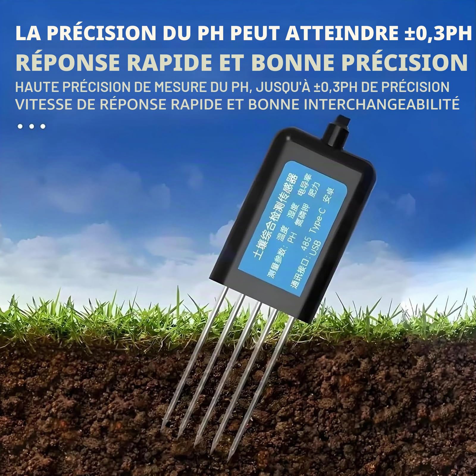 Testeur De Sol, Analyseur De Sol Numérique USB, Testeur Npk (Azote, Phosphore, Potassium), PH, Humidité, Conductivité électrique (EC) pour Application Android, Test De Fertilité du Sol pour Jardin