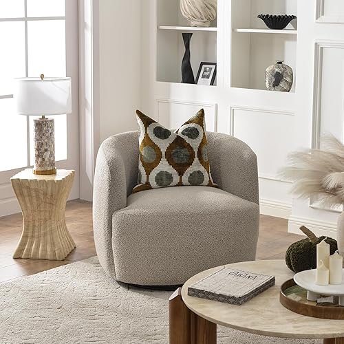 Miniatura 129 de KINWELL Juego de 2 sillas giratorias de barril Boucle de 34 pulgadas de ancho, sin montaje, sillones tapizados redondos, sillas decorativas, sofá